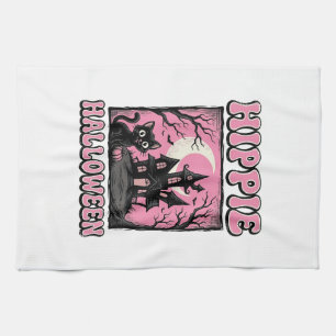 Hippie Halloween Vintage Spukhaus Katze T-Shirt_1 Geschirrtuch