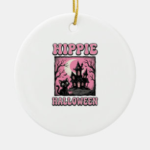Hippie Halloween Vintage Spukhaus Katze T-Shirt_1 Keramik Ornament