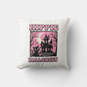 Hippie Halloween Vintage Spukhaus Katze T-Shirt_1 Kissen