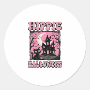 Hippie Halloween Vintage Spukhaus Katze T-Shirt_1 Runder Aufkleber