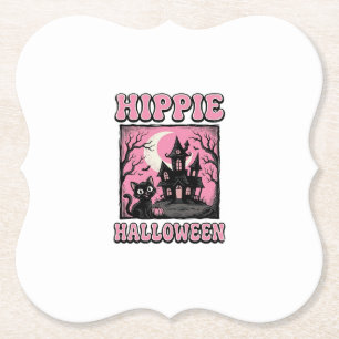 Hippie Halloween Vintage Spukhaus Katze T-Shirt_1 Untersetzer