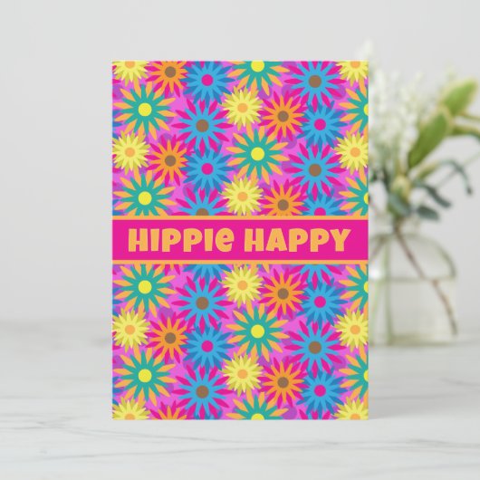Hippie Happy 1960s Retro Theme Blume Power Party Einladung (Stehend Vorderseite)
