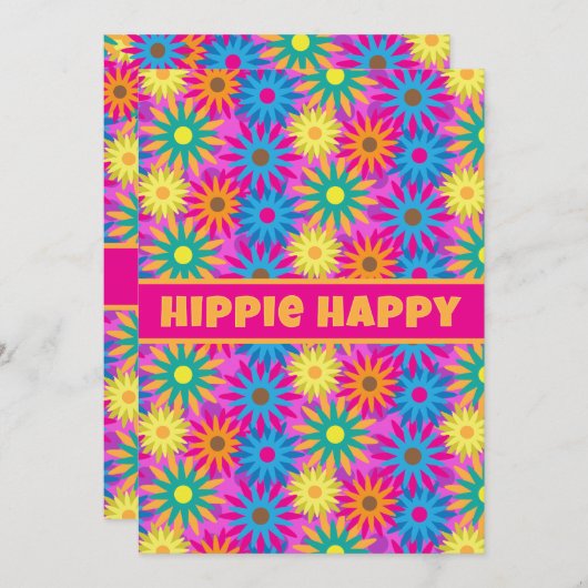 Hippie Happy 1960s Retro Theme Blume Power Party Einladung (Vorne/Hinten)