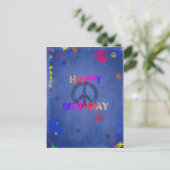 Hippie Happy Birthday Card Blue Postcard Postkarte (Stehend Vorderseite)