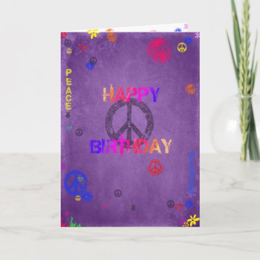 Hippie Happy Birthday Card Lila Karte (Vorderseite)