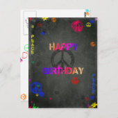 Hippie Happy Birthday in Black Postkarte (Vorne/Hinten)