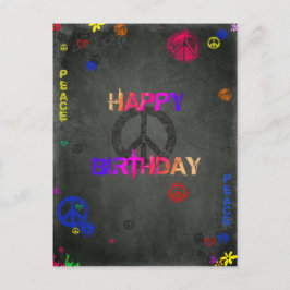 Hippie Happy Birthday in Black Postkarte