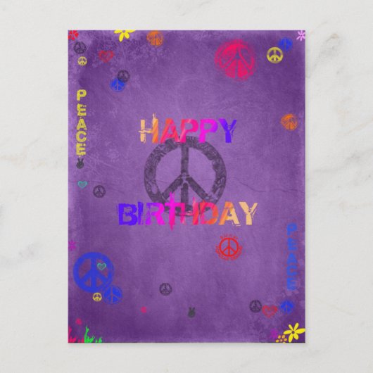 Hippie Happy Birthday Postcard Lila Postkarte (Vorderseite)