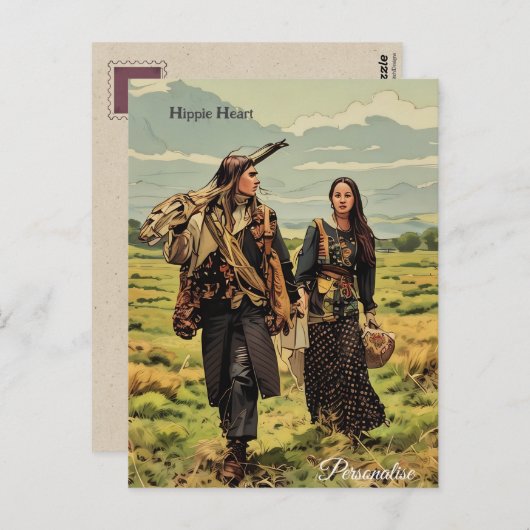 Hippie Heart Liebe Man Frau Vintag Personal Postkarte (Vorne/Hinten)