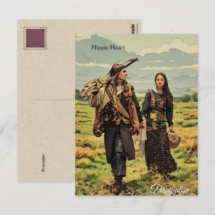 Hippie-Herz Liebe Mann Frau Vintage Persönlich  Postkarte