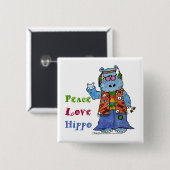 Hippie Hippo Peace, Liebe, Hippo Button (Vorne & Hinten)