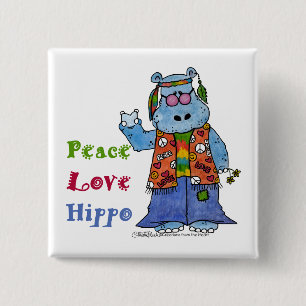 Hippie Hippo Peace, Liebe, Hippo Button