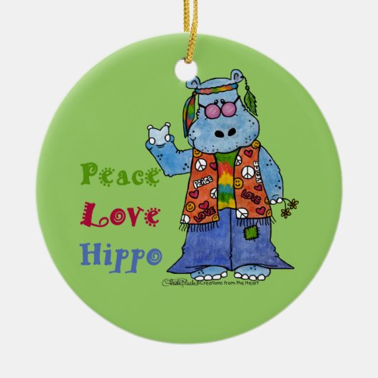 Hippie Hippo Peace, Liebe, Hippo Keramik Ornament (Vorne)