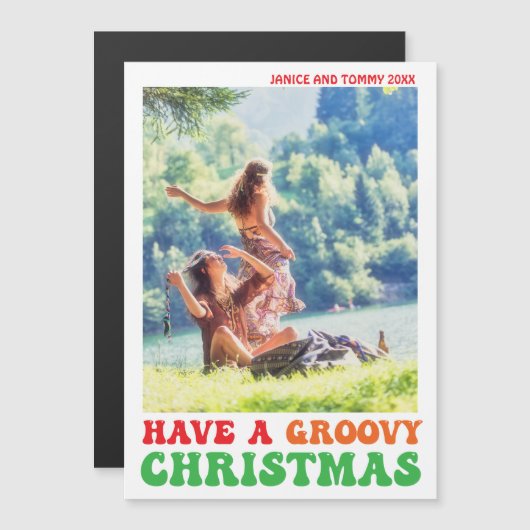 Hippie Holiday Foto Groovy Christmas Magnet (Vorne/Hinten)