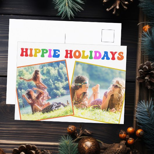 Hippie Holidays Foto Colorful Rainbow Retro 70er Postkarte