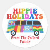 Hippie Holidays Niedlich Retro 70er Van Custom Gif Runder Aufkleber (Vorderseite)