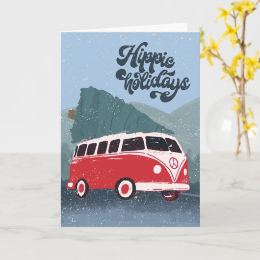 Hippie Holidays Retro Bus & Tree Grußkarte Karte (Gelbe Blume)