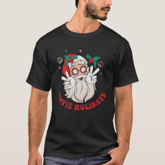 Hippie Holidays Santa Claus Peace Signor Retro Xma T-Shirt