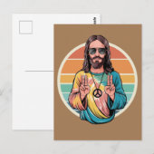 Hippie Jesus Friedenszeichen Postkarte (Vorne/Hinten)
