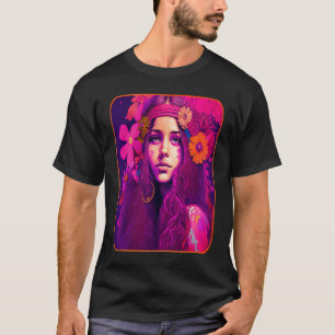 Hippie-Kind in rosa mit Blume in ihrem Haarbürtel T-Shirt