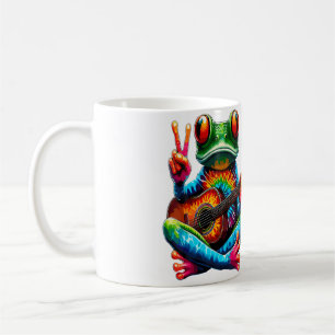 Hippie-Liebhaber-Tie-Dye-Frosch spielt Gitarre Fri Kaffeetasse