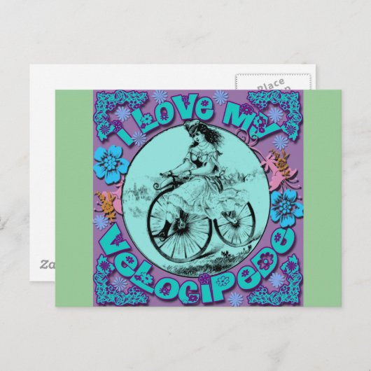 Hippie Look I Liebe My Velocipede T Shirts, Tasse Postkarte (Vorne/Hinten)