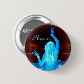 Hippie-Mädchen blinkt Friedenszeichen blau Button (Vorne & Hinten)