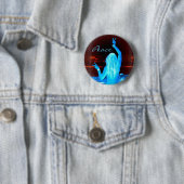Hippie-Mädchen blinkt Friedenszeichen blau Button (Beispiel)