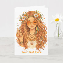 Hippie-Mädchen, das eine Friedensgeste macht, leer