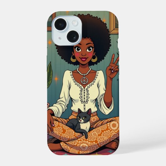Hippie-Mädchen iPhone 15 Hülle (Rückseite)