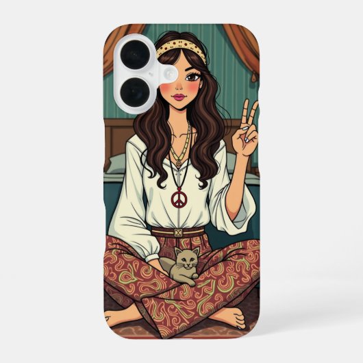 Hippie-Mädchen iPhone 16 Hülle (Rückseite)