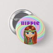Hippie-Mädchen-Knopf Button (Vorne & Hinten)