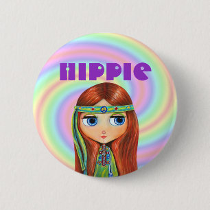 Hippie-Mädchen-Knopf Button