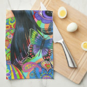 Hippie-Mädchen-Meerjungfrau-blinkendes Küchentuch (Viertel Falte)