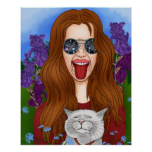Hippie-Mädchen mit einer Katze