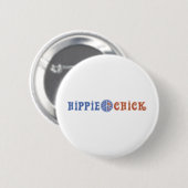 Hippie-Mädchen mit Friedenszeichen Button (Vorne & Hinten)