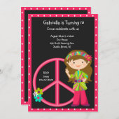 Hippie-Mädchen mit Friedenszeichen-Mädchen laden Einladung (Vorne/Hinten)