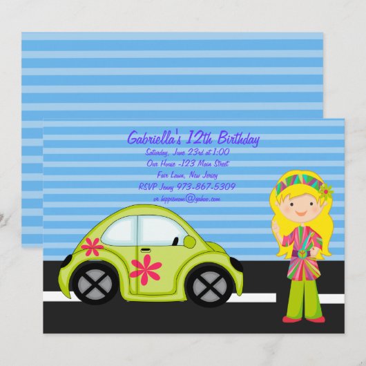 Hippie-Mädchen mit grüner Einladung (Vorne/Hinten)