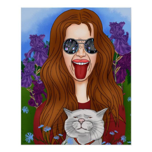 Hippie-Mädchen mit Katze Poster (Vorderseite)