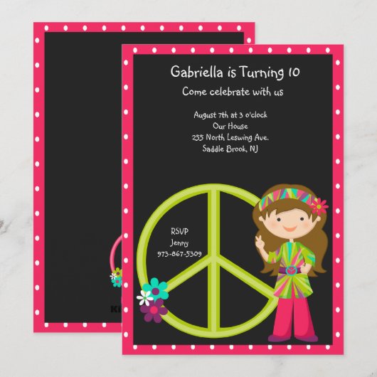 Hippie-Mädchen mit LimeGreen Einladung (Vorne/Hinten)