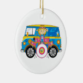 Hippie-Mädchen mit Trommeln und Reisemobil Keramikornament (Rechts)