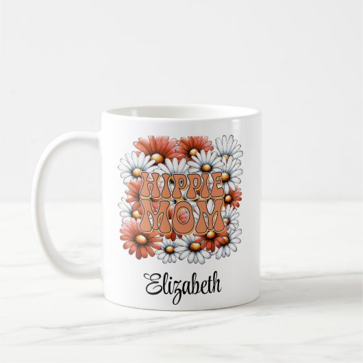Hippie Mama Individuelle Name Retro Daisy Wildblum Kaffeetasse (Links)