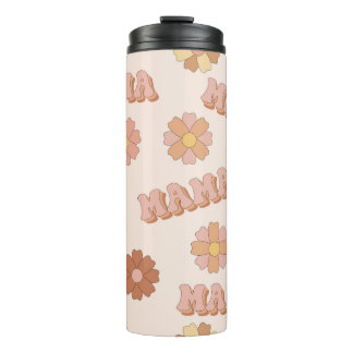 Hippie Mama nahtloses Muster. Groovy Hintergrund. Thermosbecher