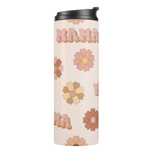 Hippie Mama nahtloses Muster. Groovy Hintergrund. Thermosbecher (Nach links gedreht)