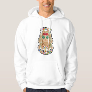 Hippie Man Peace Love & Flowers Retro 70s Graphic Hoodie