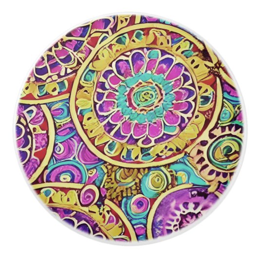 Hippie Mandala Keramikknauf (Vorderseite)