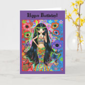 Hippie Mermaid Girl Peace Sign Psychedelic Niedlic Karte (Gelbe Blume)