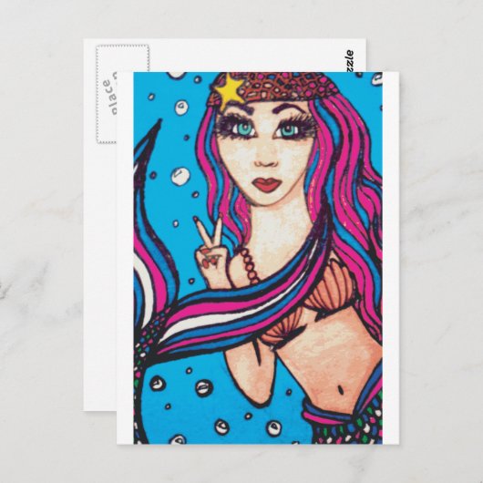 Hippie Mermaid Postkarte (Vorne/Hinten)