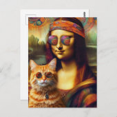 Hippie Mona Lisa und ihre Ingwerkatze Postkarte (Vorne/Hinten)