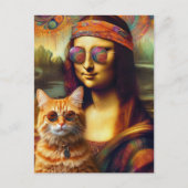 Hippie Mona Lisa und ihre Ingwerkatze Postkarte (Vorderseite)